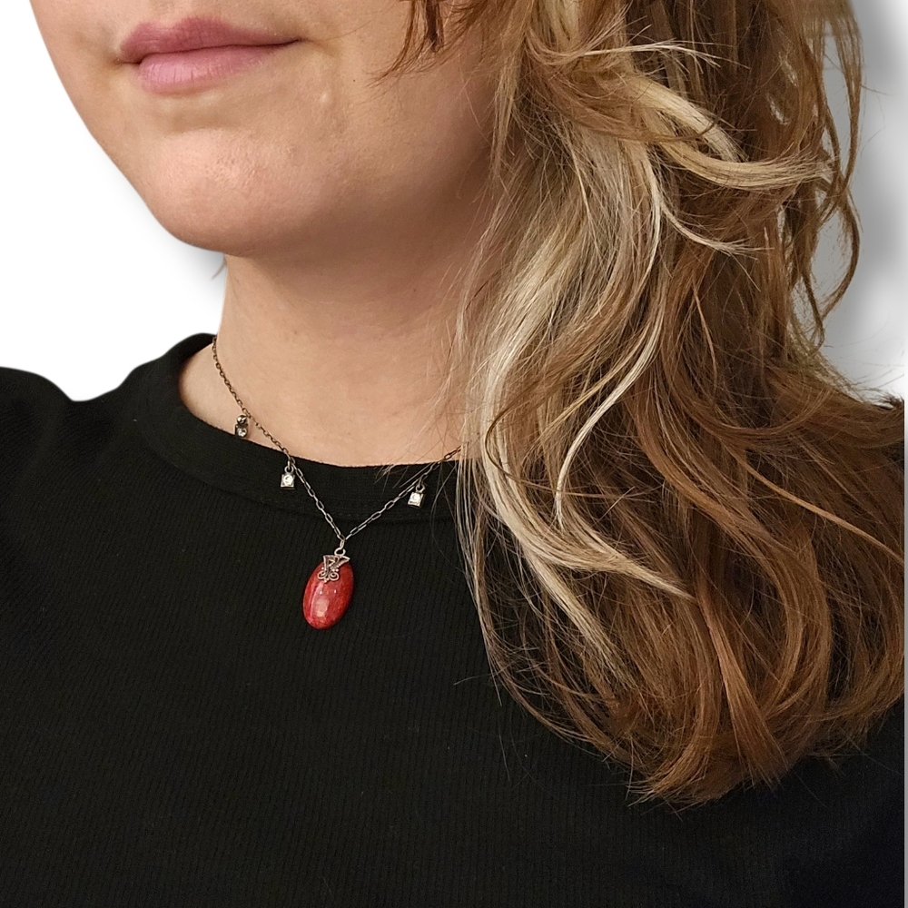 Vintage red sponge coral 925 pendant necklace Whimsigoth Fairy Western Southwest - Picture 2 of 8